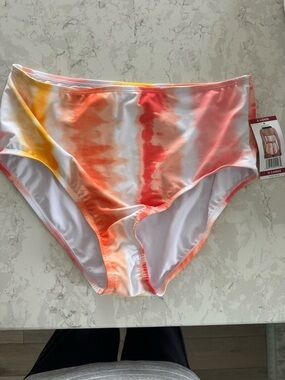 NWT Tie-Dye High-Waist Bikini Bottoms - Coral & Yellow size-XL
